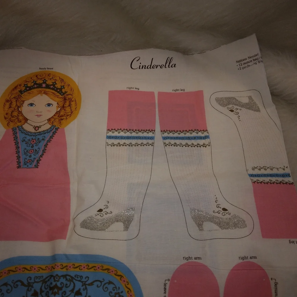 FABRIC Story Book Cinderella Cut & Sew doll w/ glass slipper pillow. NEW